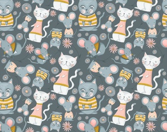 Katzen und Mäuse # 2688C-01 Von The Craft Cotton Company Kitty Garden 100% Baumwolle Nähquilt Stoff-BTY