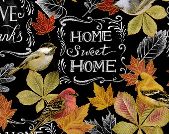 Black Home Sweet Home w/Metallic # CM7087-BLK-By 100% cotton sewing quilt fabric-BTY