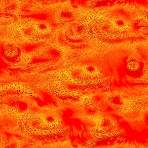 May include: Abstract digital art with a swirling pattern in shades of orange and red. The pattern resembles a textured surface with small, black lines.