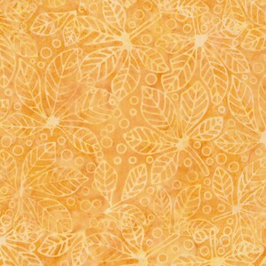May include: A seamless pattern featuring a repeating design of white leaves and small circles on a light orange background.