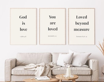 Juego de 3 impresiones de arte cristiano para pared, versículo bíblico minimalista, decoración beige neutra
