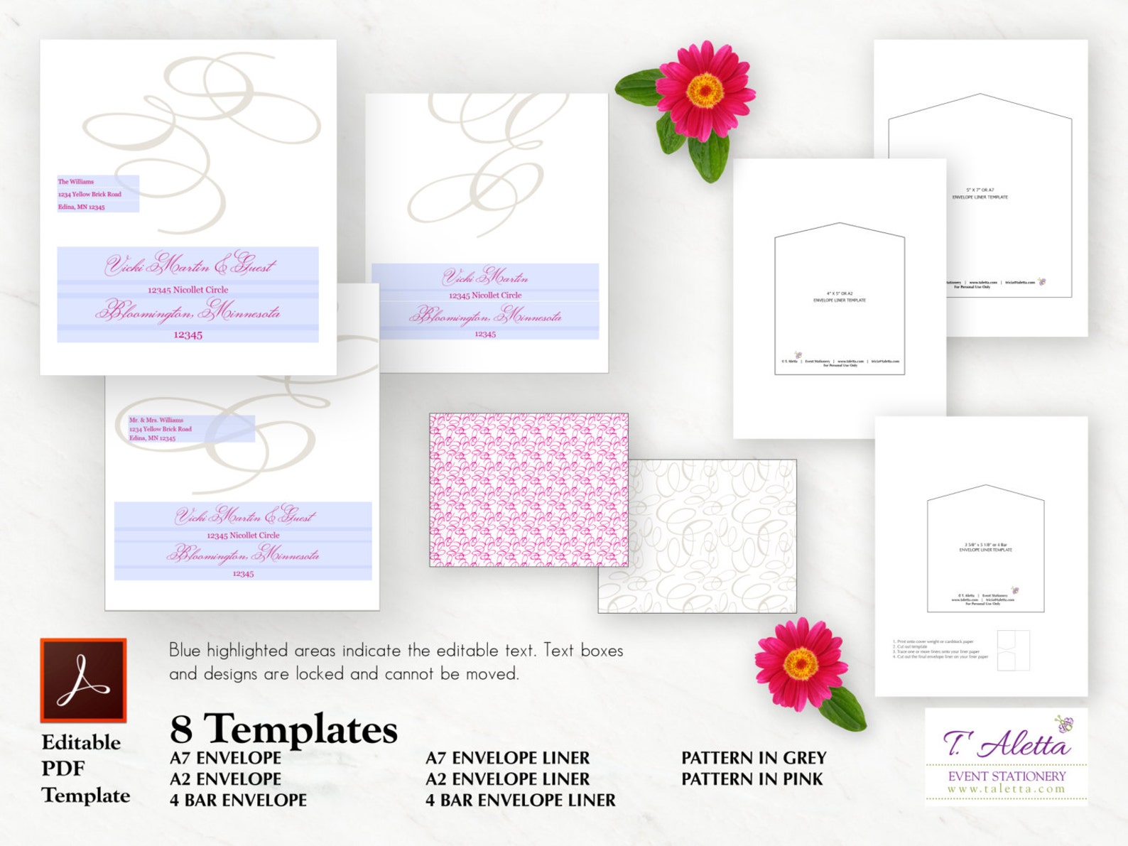 Printable Wedding Envelope Template Set Modern Elegant Swirl | Etsy