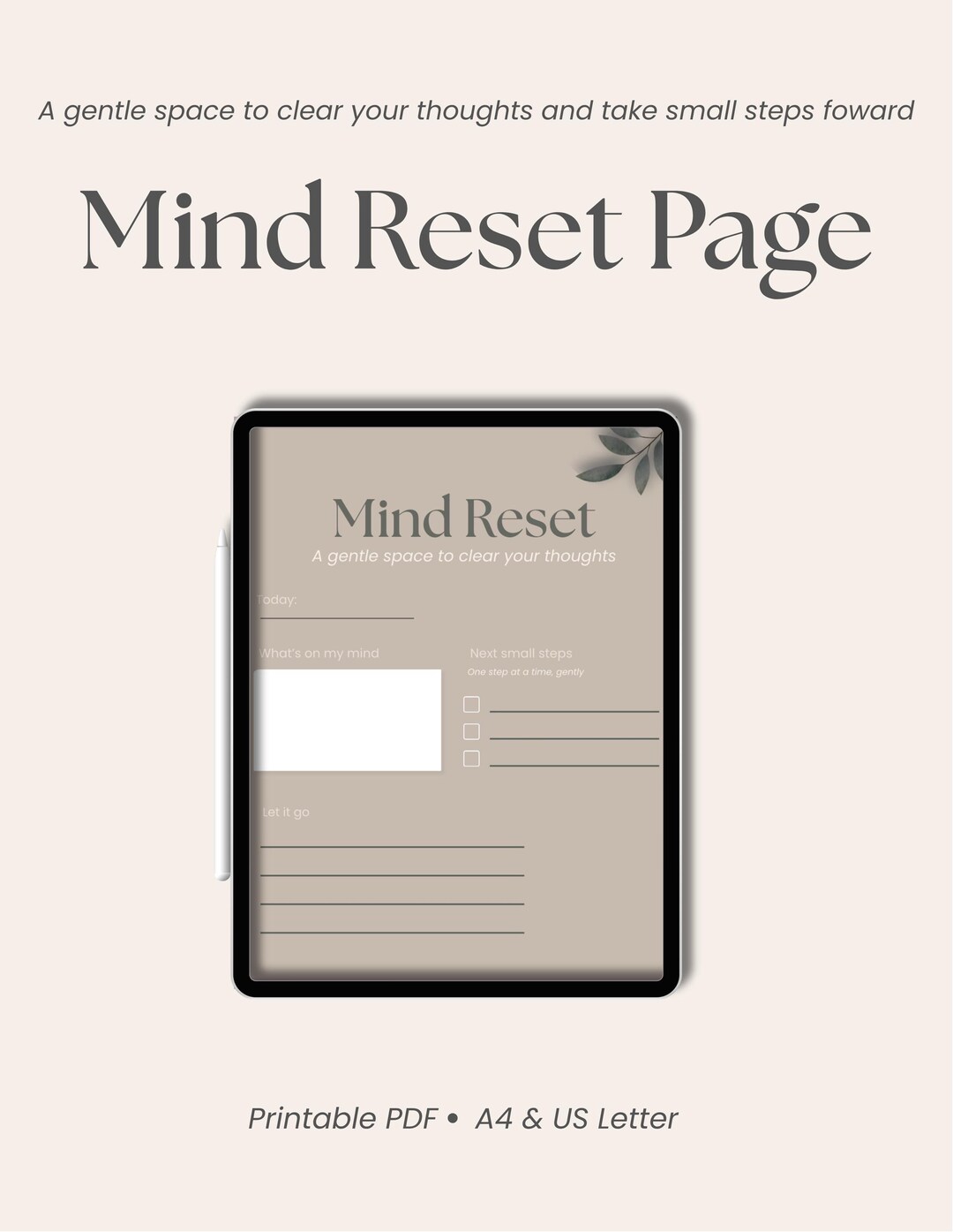 Mind Reset Printable | Brain Dump Worksheet | Mental Reset Planner Page ...