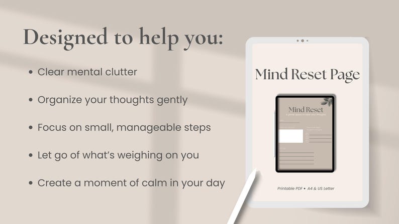 Mind Reset Printable | Brain Dump Worksheet | Mental Reset Planner Page ...