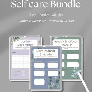 Self Care Printable Bundle | Daily Check In, Weekly Reflection & Monthly Mood Tracker | Mental Health Planner PDF