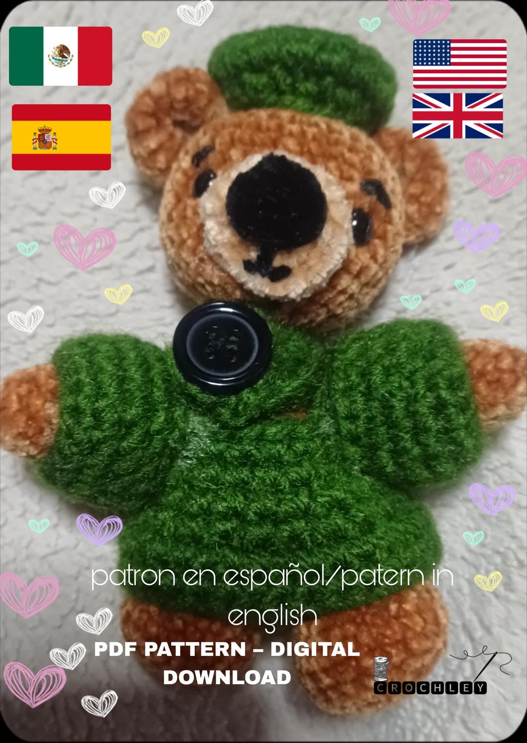Teddy Bear Crochet Pattern PDF | Amigurumi Bear | Crochet Teddy Bear ...