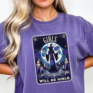 Mädchen werden Mädchen sein Halloween Tarot Karte Shirt, Comfort Colors® Hexe Shirt, lustiges Vintage Halloween Shirt, Girly Shirt, witchy Geschenk