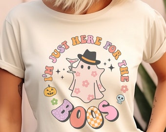 I'm Just Here For The Boos Shirt, Retro Ghost Shirt, Halloween Drinking Shirt, Funny Halloween Party Shirt, Pastel Halloween Tshirt