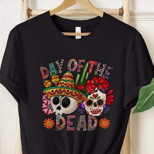Camiseta del Día de los Muertos, camiseta con calavera de azúcar, camiseta del Día de los Muertos, herencia mexicana, camiseta mexicana, camiseta con calavera floral, camiseta con calavera de flores