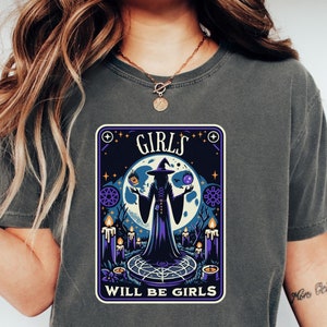 Mädchen werden Mädchen sein Halloween Tarot Karte Shirt, Comfort Colors® Hexe Shirt, lustiges Vintage Halloween Shirt, Girly Shirt, witchy Geschenk