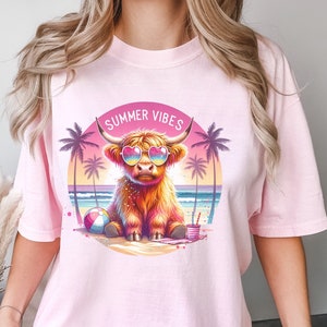 Sommer Vibes Shirt, lustiges Kuh Shirt, Comfort Colors® Highland Kuh Shirt, Strand Shirt, Hallo Sommer Shirt, Highland Kuh Liebhaber Geschenk