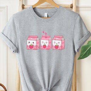 Camiseta de morango com leite, camiseta kawaii, caixa de leite rosa, camiseta de morango, roupas kawaii, camiseta de leite, morango fofo, camiseta de leite japonesa