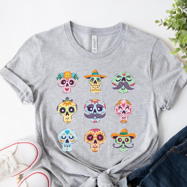 Floral Sugar Skull Shirt, Dia de los Muertos Shirt, Day of the Dead Tshirt, Skeleton Halloween Shirt Mexican Calavera Shirt Flower Skull Tee