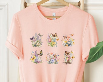 Butterfly Shirt, Floral Butterfly Shirt, Wildflower Shirt, Butterflies Shirt, Butterfly Lover Gift, Mothers Day Gift, Cottagecore Shirt