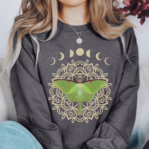 Luna Moth Sweatshirt, Moon Phase Sweater, Celestial Sweatshirt, Botanical Sweater, Cottagecore Shirt, Goblincore Clothing, Moth Sweatshirt