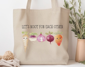 Let's Root for Each Other Canvas Shopping Tote, Motivational Tote Bag, Inspirational Canvas Tote, Reusable Cotton Canvas Grocery Bag