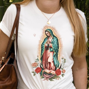 Camiseta de la Virgen de Guadalupe, camiseta de la Virgen María, camiseta católica de Guadalupe, regalo católico, camiseta mexicana, regalo religioso para mujer, camiseta cristiana
