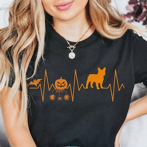 Camiseta de bulldog francés, camiseta de perro de Halloween, camiseta de bulldog francés, camiseta de mamá de perro de Halloween, camiseta de papá de perro de Halloween, camiseta de truco o trato de temporada espeluznante