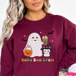 Boba Tea Sweatshirt, Retro Halloween Sweater, Groovy Ghost, Bubble Tea Sweatshirt, Halloween Boba Tea, Boba Lover Gift, Halloween Kawaii