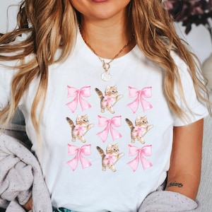 Kätzchen Shirt, Kokette Shirt, rosa Schleife Shirt, Kokette ästhetische T-Shirt, weiche Mädchen Ära, Band Shirt, Kokette Schleife, Katzenmutter Shirt, Retro Kitty