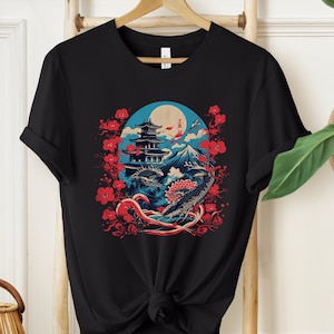 Japanese Shirt, Japanese Streetwear Shirt, Dragon Gift, Mt Fuji Shirt, Japanese Aesthetic, Japanese Temple Shirt, Japan Pagoda Shirt