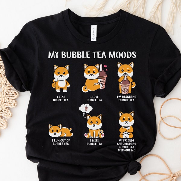 Chemise de thé Boba, chemise Shiba Inu, thé à bulles, chemise Kawaii, vêtements Kawaii, cadeau d'amant de Shiba Inu, cadeau d'amant de chien, cadeau d'amant de Boba, Boba mignon