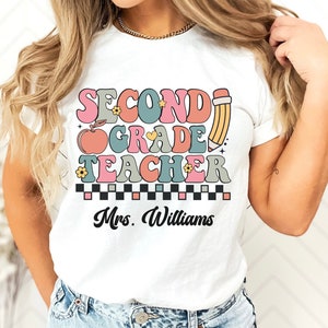 Retro Custom Teacher Shirt, 2nd Grade Teacher Team Shirt, Personalized School Gift, Customized Name Teacher Tee, Second Grade