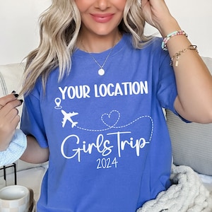 Aangepast reisshirt voor meisjes, Comfort Colors® Girls Trip-shirt, gepersonaliseerd weekendshirt meisjes, bijpassend vrijgezellenshirt, Girls Trip 2024