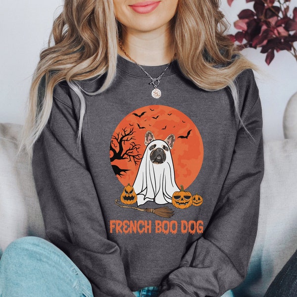 Franse Bulldog Sweatshirt, Frenchie Halloween Trui, Ghost Dog Shirt, Bulldog Halloween Sweatshirt, Hondenliefhebber Cadeau, Frenchie Mom Sweater