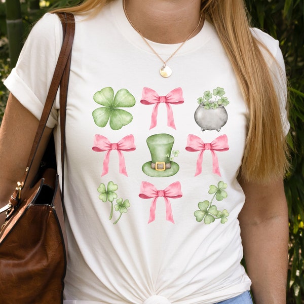 Coquette St Patricks Day Shirt, Pink Bow St Pattys Day Shirt, Irish Sweater, Shamrock Shirt, St Patricks Shirt, Ireland Tee, Soft Girl Era