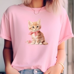 Kätzchen Shirt, Kokette Shirt, rosa Schleife Shirt, Kokette ästhetische T-Shirt, weiche Mädchen Ära, Band Shirt, Kokette Schleife, Katzenmutter Shirt, Retro Kitty