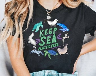 Gardez la chemise sans plastique de la mer, sauvez l'océan, sauvez le t-shirt des tortues, chemise de la vie marine, t-shirt du jour de la terre, chemise d'activiste environnemental