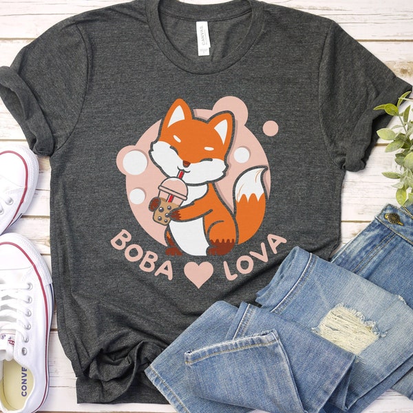 Fox Boba Tea, chemise de thé à bulles, thé Boba, chemise d'amant de renard, chemise de thé Boba, cadeau d'amant de Boba, cadeau d'amant de renard, cadeau de thé à bulles, chemise Kawaii