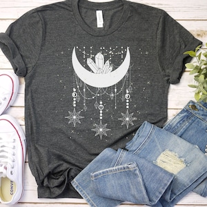 Shirt Boho Moon, shirt Celestial, shirt Witchy, shirt mystieke maan, cadeau voor maanliefhebber, shirt kristallen, shirts heks, T-shirt maan