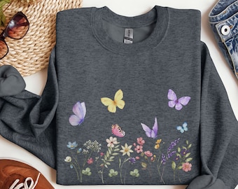 Butterflies Shirt, Wildflowers Shirt, Butterfly Shirt, Boho Shirt, Botanical Shirt, Cottagecore Shirt, Floral Shirt, Nature Lover Gift