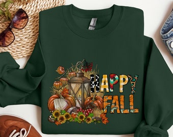 Happy Fall Sweatshirt, Autumn Leaves Sweater, Cute Fall Shirt, Womens Fall Season Sweater, Fall Lover Gift, Fall Favorites Sweater