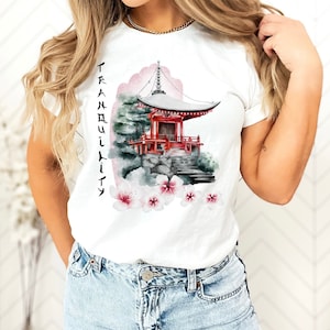 Japanese Shirt, Japan Shirt, Japan Tshirt, Cherry Blossom, Sakura Shirt, Okinawa Temple, Floral Shirt, Gift for Japan Lover, Sakura Gift