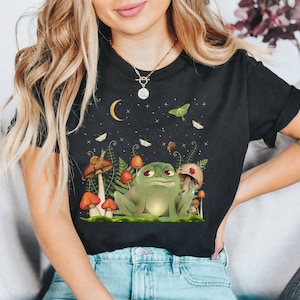 Frosch-Shirt, Frosch-Liebhaber-Geschenk, Cottagecore Shirt, Pilz-Shirt, Cottage Core Shirt, Frosch-T-Shirt, Frosch-Liebhaber-Shirt, Frosch- und Pilz-T-Stück