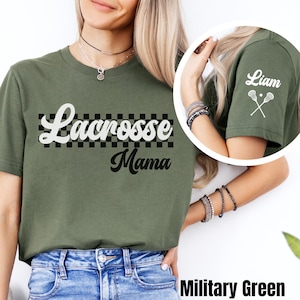 Custom Lacrosse Mom Shirt with Kids Name on Sleeve, Personalized Lacrosse Mom Shirt, Lacrosse Game Day Shirt, Lacrosse Mama, Lax Mom Shirt