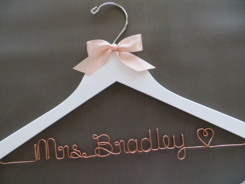 Copper Wedding Hanger Shower Gift Wedding Dress Hanger COPPER Wire Hanger Custom Hanger Engagement Gift Mrs Coat Hanger
