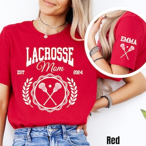 Custom Lacrosse Mom Shirt with Kids Name on Sleeve, Personalized Lacrosse Mom Shirt, Lacrosse Game Day Shirt, Lacrosse Mama, Lax Mom Shirt