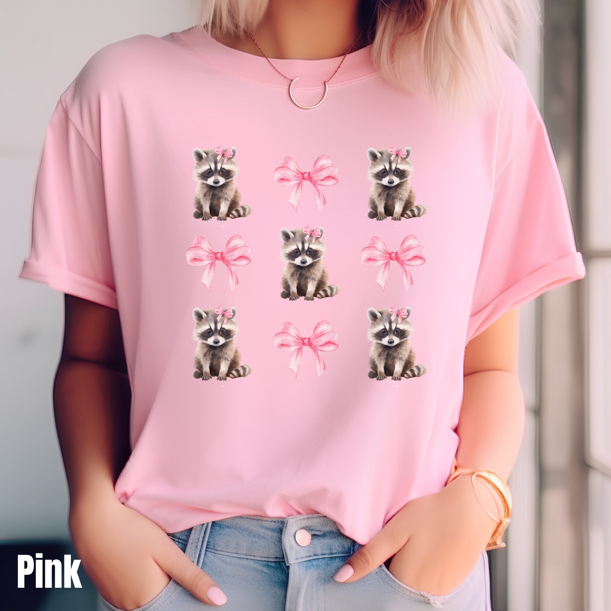 Raccoon Shirt, Coquette Shirt, Raccoon Gift, Pink Bow Shirt, Trash Panda Shirt, Soft Girl Era Shirt, Cute Raccoon Tshirt, Girly Shirt