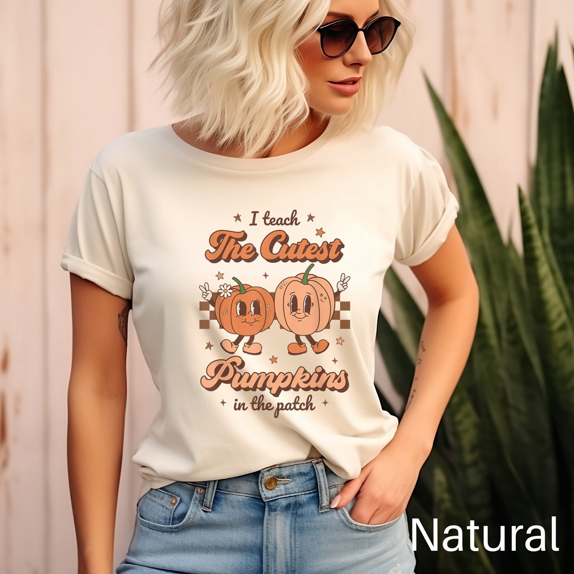 Ich lehre die süßesten Kürbisse im Aufnäher Shirt, Herbst Lehrer Shirt, Halloween Lehrer Shirt, Kürbis Patch Shirt, Retro Herbst Lehrer T-Shirt