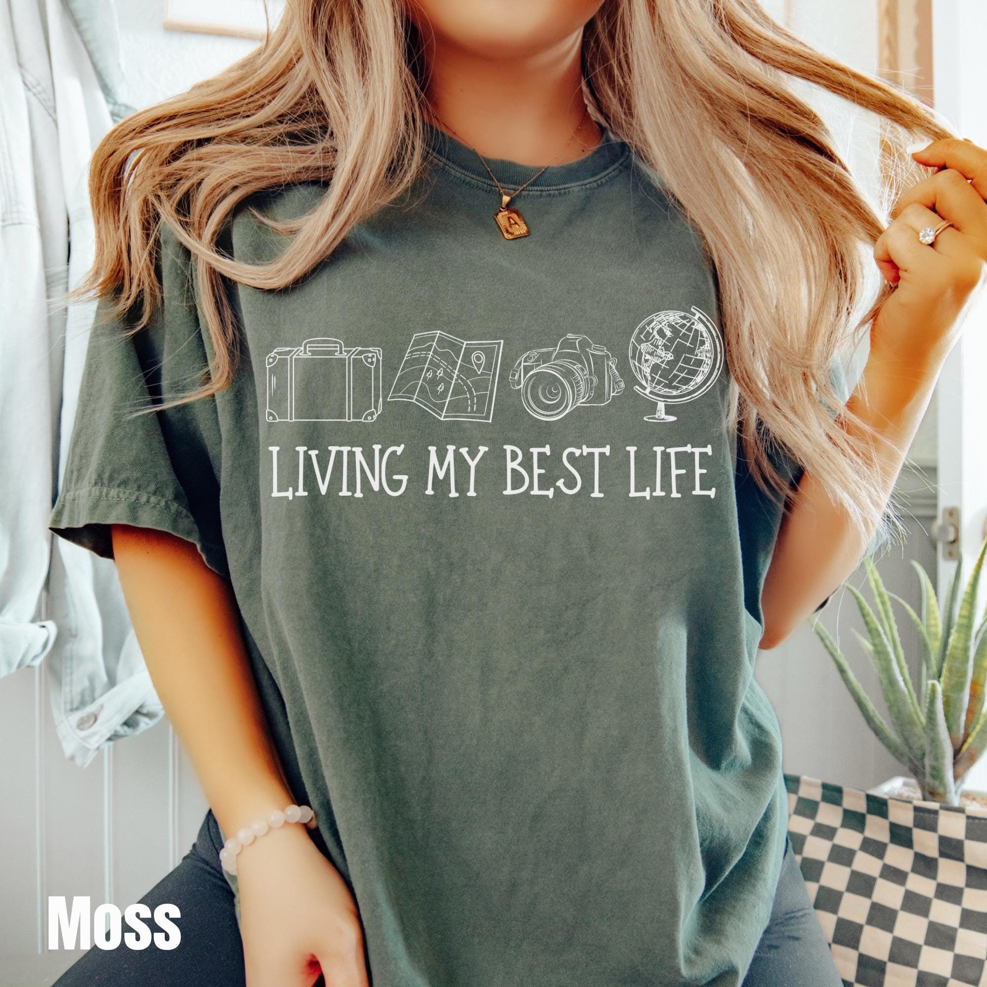 Travel Shirt, Comfort Colors® Living My Best Life Shirt, Vacation Shirt, World Traveler Shirt, Adventure Shirt, Vacation Mode Traveler Gift