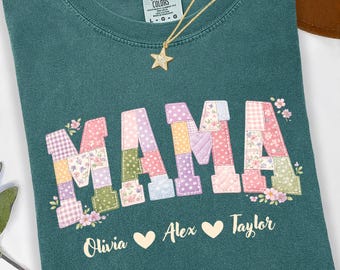 Personalized Mama Shirt, Mother’s Day Gift for Mom, Faux Patchwork Name Tee