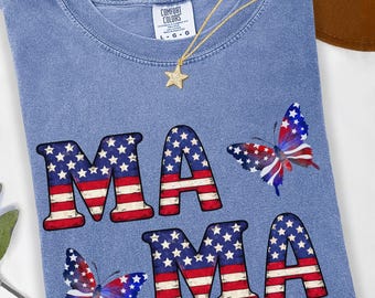 Patriotic Mama Shirt, USA Flag Mom Tee, Memorial Day Shirt, Fourth of July Comfort Colors® Outfit