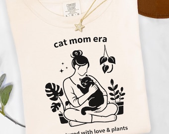 Cat Mom Plant Lover Shirt, Mother's Day Gift for Cat Moms, Botanical Cat Lover Tee
