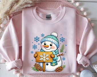Snowman Shirt With Snowflake Sign, Winter Snowman T-Shirt for Women & Kids
