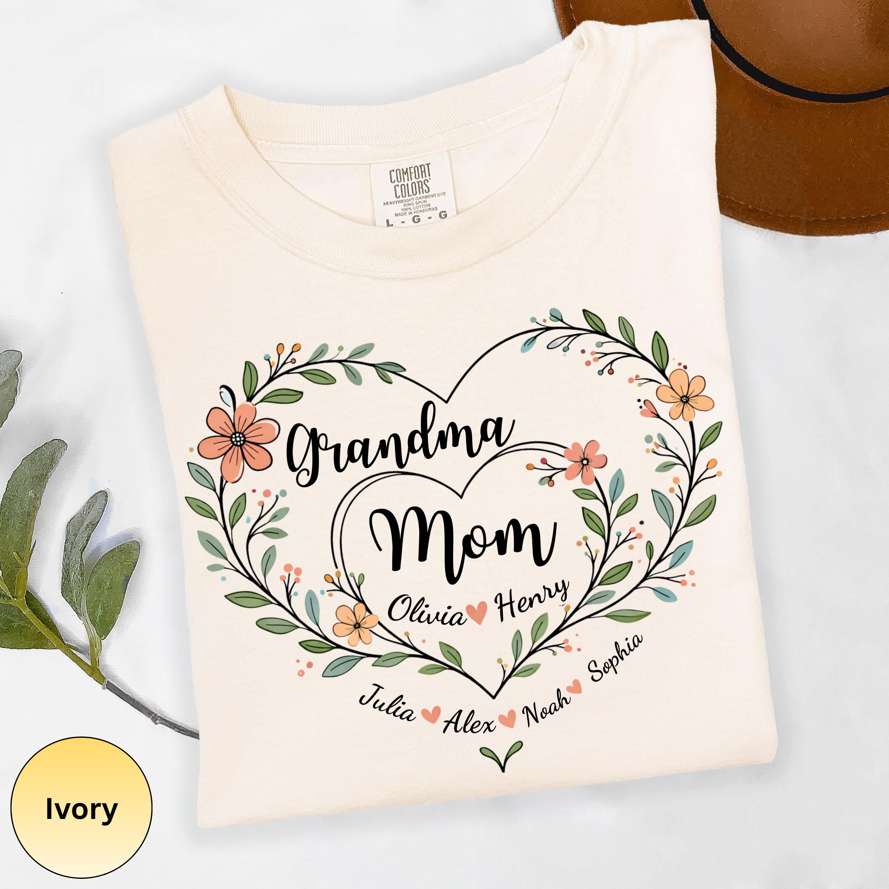 Personalized Grandma Mom Family Heart Shirt, Custom Kids Grandkids ...