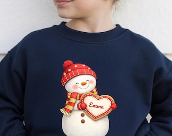 Customized Snowman Heart Shirt, Winter Tee for Women & Girls, Love Heart Design